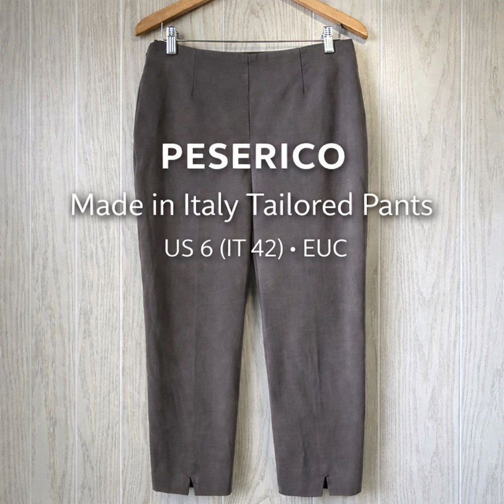 Peserico Made in Italy Tailored Slim Pants Taupe Gray Size IT 42